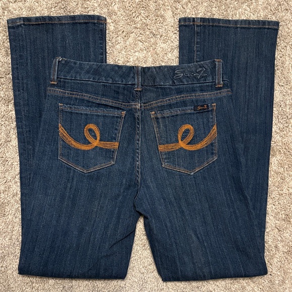 7 For All Mankind Dark Blue Straight Leg Classic Women’s Jeans Mid Rise Size 6 - Picture 1 of 14